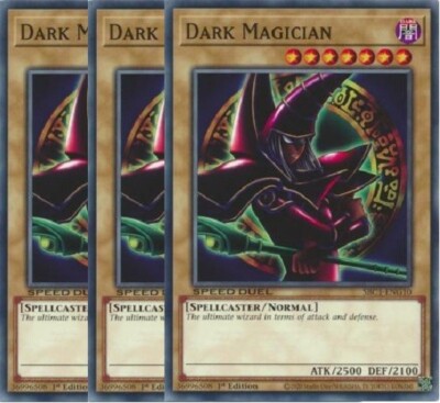 Yugioh Dark Magician x 3 - 1st Edition Red Cloak NM - Plus Free Holographic Card-image