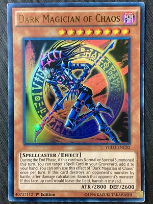 Yugioh #YGLD-ENC02 Dark Magician of Chaos 1st Edition Ultra Rare HP (Edge Wear)-image