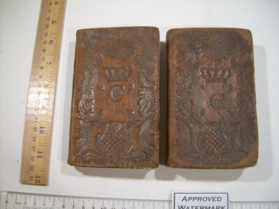 4 Antique Leather Bks 1881 Biblia, 1812 Evangelier + Psalms, Paroissien Romain-image