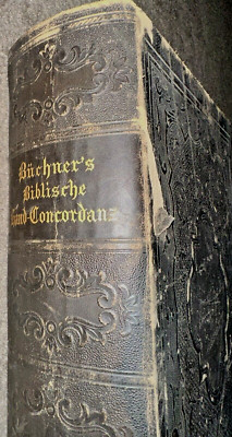 Antique 1871 Engraved Leather  BUCHNER'S hand-Concordanz Expansive German Book-image