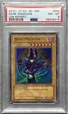 Yugioh Card Dark Magician PSA 8 NM-Mt, Legend of Blue-Eyes Reprint LOB-005, 2010-image