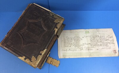 Antique 1800s Family Bible John Brown’s New & Old Testaments Brass Illustrations-image