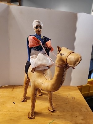 VTG Leather Bound Wrapped Camel Figurine with Rider Handmade India-image